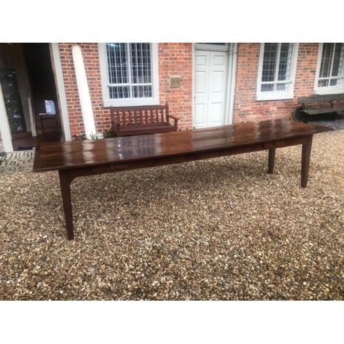 720 - AN 18TH/19TH CENTURY FRENCH FRUITWOOD REFECTORY TABLE
The four plank top above four drawers, raised ... 