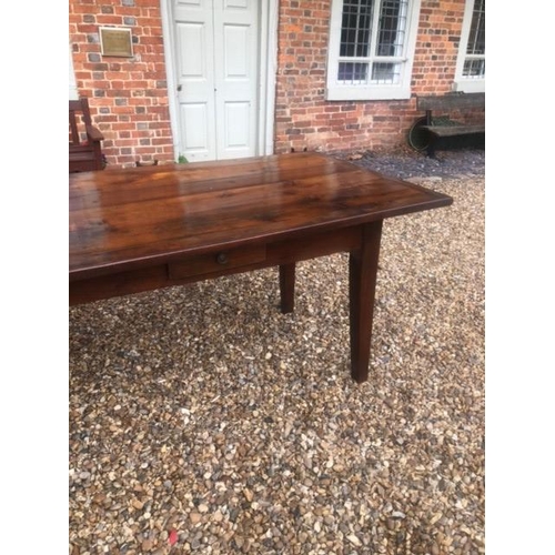 720 - AN 18TH/19TH CENTURY FRENCH FRUITWOOD REFECTORY TABLE
The four plank top above four drawers, raised ... 