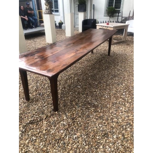 720 - AN 18TH/19TH CENTURY FRENCH FRUITWOOD REFECTORY TABLE
The four plank top above four drawers, raised ... 