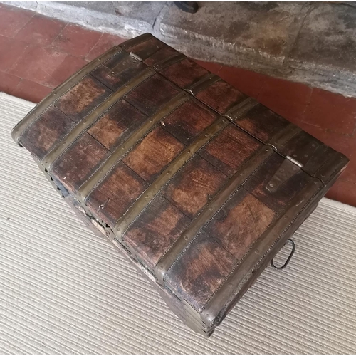 762 - AN INDIAN BRASS AND SHEESHAM WOOD DOMED TOPPED CHEST ON WHEELS.
(40cm x 53cm x 41cm)

Condition: goo... 