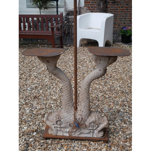 773 - A 19TH CENTURY AND LATER FRENCH CARVED WOODEN STANDARD LAMP With twin dolphin supports, steel stands... 