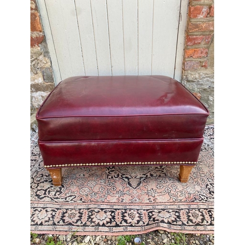 793 - A OXBLOOD FAUX LEATHER UPHOLSTERED FOOTSTOOL
With stud work, raised on square tapering legs.
(68cm x... 