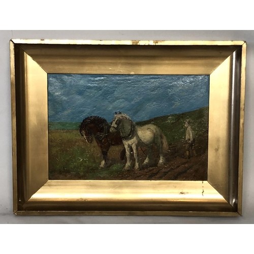 542 - C.H. WARR, AN EARLY/MID 20TH CENTURY OIL ON CANVAS
Work horses pulling a plough, signed, contained i... 