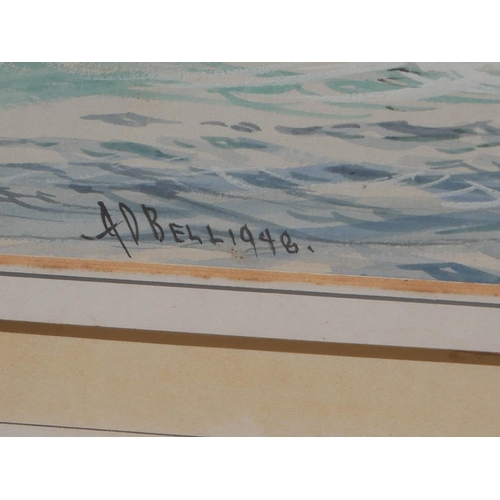 452 - WILFRED KNOX, 1884 - 1966, PSEUDONYM A.D. BELL, WATERCOLOUR
Clipper entering a harbour, dated 1948, ... 