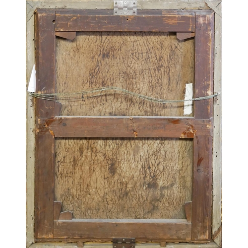 532 - AN 18TH CENTURY OIL ON CANVAS, PORTRAIT OF A LADY 
In a cerise pink silk dress holding a rose, gilt ... 