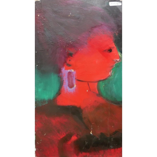 535 - AN OIL ON CANVAS STILL LIFE, BLUE VASE WITH LEMONS
Indistinctly signed lower right, together with tw... 