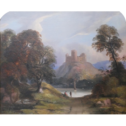 540 - A FOLLOWER OF GEORGE LAMBERT, 1700 - 1765, OIL ON CANVAS
Lakeside landscape, with hilltop castle bey... 