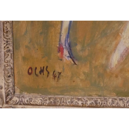 553 - JACQUES OCHS, BELGIAN, 1883 - 1971, OIL ON CANVAS
Ballet dancers, signed and dated 1947.
(frame 59cm... 