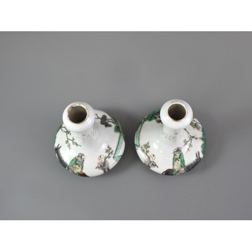 433 - A PAIR OF SMALL LATE 19TH CENTURY FAMILLE VERTE BOTTLE VASES
Each with body of compressed form risin... 