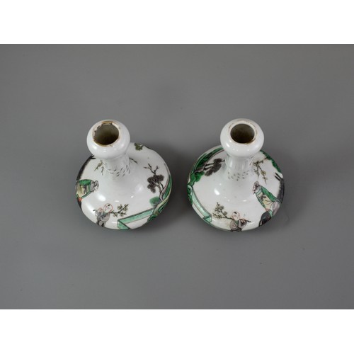 433 - A PAIR OF SMALL LATE 19TH CENTURY FAMILLE VERTE BOTTLE VASES
Each with body of compressed form risin... 