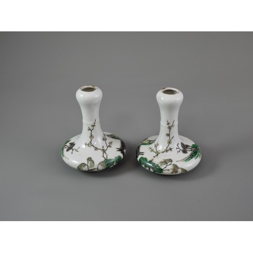 433 - A PAIR OF SMALL LATE 19TH CENTURY FAMILLE VERTE BOTTLE VASES
Each with body of compressed form risin... 