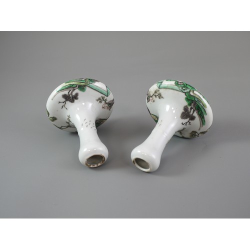 433 - A PAIR OF SMALL LATE 19TH CENTURY FAMILLE VERTE BOTTLE VASES
Each with body of compressed form risin... 