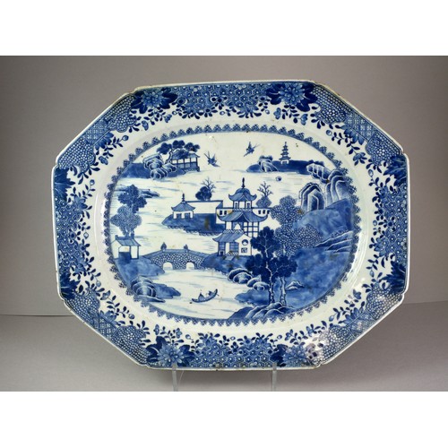 434 - A GOOD PAIR OF BLUE AND WHITE QIANLONG ‘LANDSCAPE’ MEAT DISHES
Both with a well painted central meda... 
