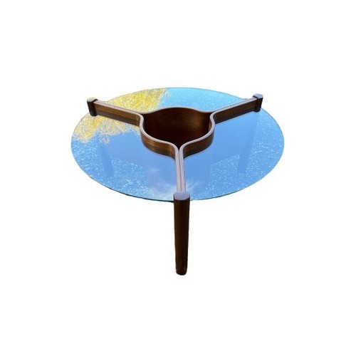 50A - A RETRO NATHAN BENTWOOD AND GLASS CENTRE/COFFEE TABLE.
(diameter 96cm x 48cm)

Condition: good overa... 