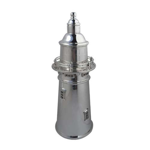 21 - A LARGE SILVER PLATED NOVELTY LIGHTHOUSE COCKTAIL SHAKER.
(h 26cm)

Condition: good