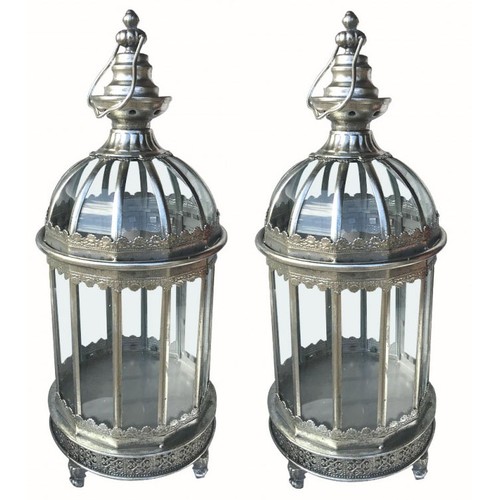 11 - A PAIR OF DOME TOP GLASS LANTERNS. 
(63cm)

Condition: good