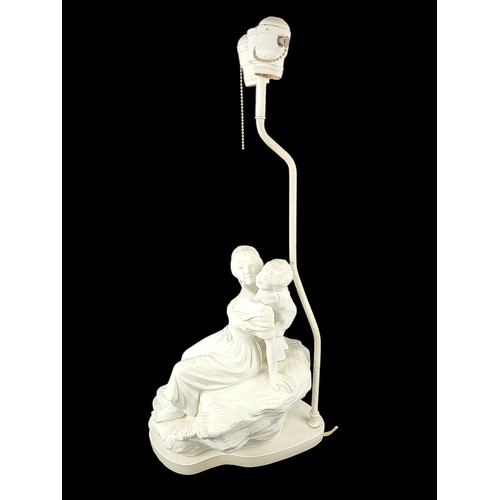 4 - A VINTAGE AMERICAN PARIAN FIGURAL TABLE LAMP, MOTHER AND CHILD. 

Condition: good overall, in need o... 