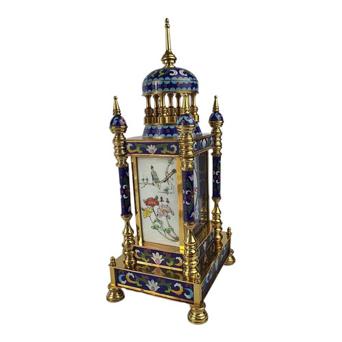 2 - A 19TH CENTURY DESIGN CLOISONNÉ AND PORCELAIN MANTLE CLOCK
With floral decorated panels, chiming mov... 