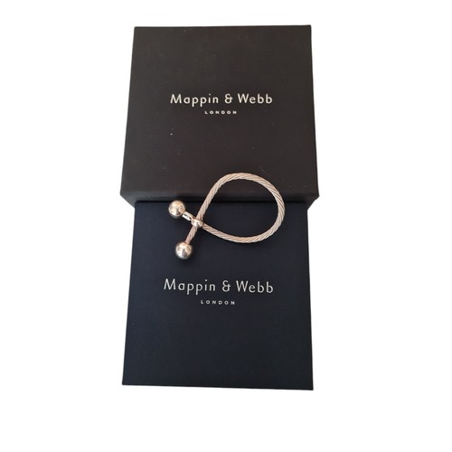 83A - MAPPIN & WEBB, A HALLMARKED SILVER ROPE TWIST KEYRING.