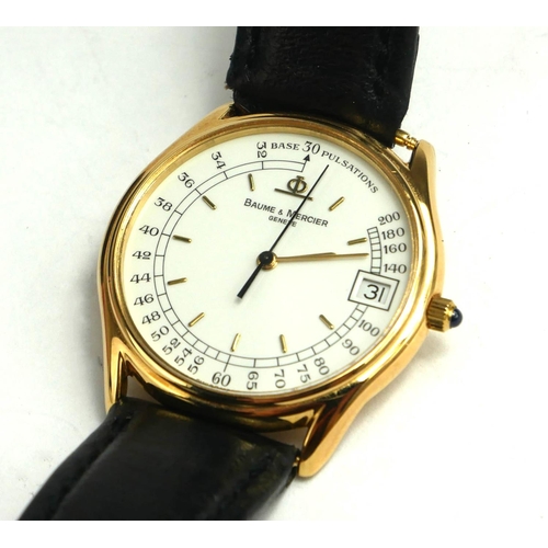 58 - BAUME AND MERCIER, PULSATIONS, A GENT’S 18CT GOLD GENT’S WRISTWATCH
Circular white dial with calenda... 