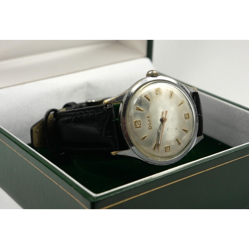 27 - DOXA, A VINTAGE STAINLESS STEEL GENT’S WRISTWATCH
Silver tone dial with Arabic number markings, anti... 