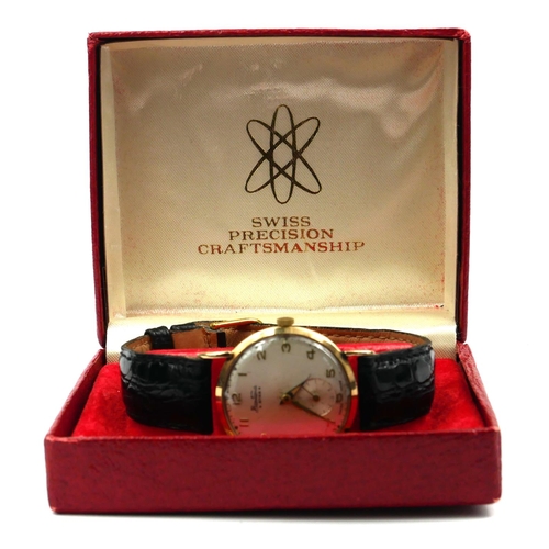 28 - BENTINA, A VINTAGE 9CT GOLD GENT’S WRISTWATCH
Silver tone dial with Arabic number markings and subsi... 