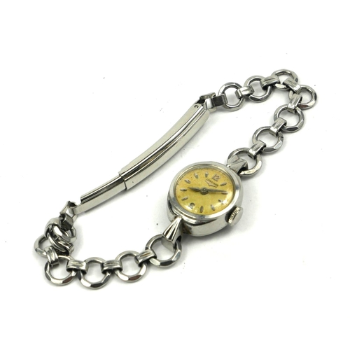 30 - LONGINES, A VINTAGE STAINLESS STEEL LADIES’ WRISTWATCH
Arabic number markings and spherical pierced ... 