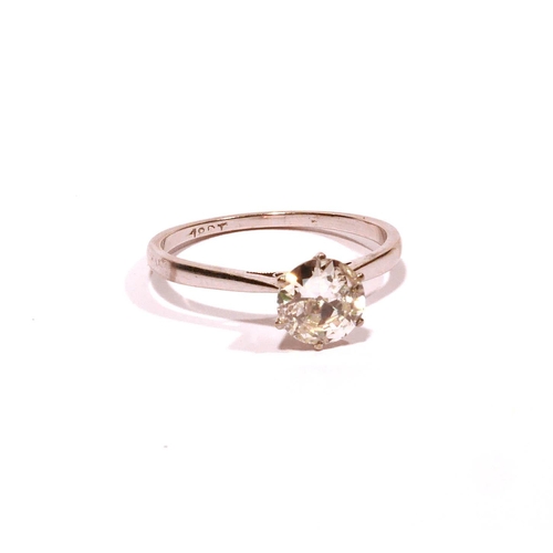 42 - A VINTAGE 18CT WHITE GOLD AND DIAMOND SOLITAIRE RING
The single round cut diamond on a plain 18ct wh... 