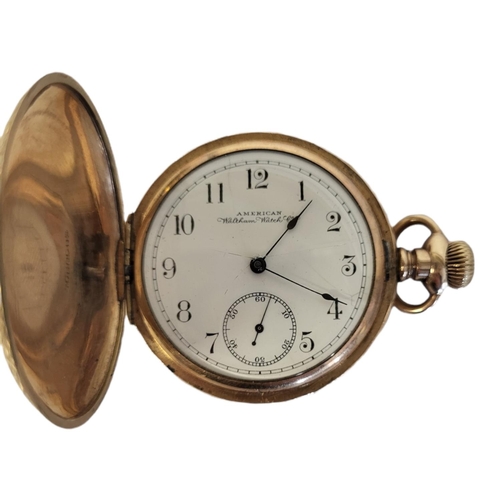 78 - WALTHAM, AN AMERICAN EARLY 20TH CENTURY 14CT GOLD FILLED  POCKET WATCH
Full hunter having an engrave... 