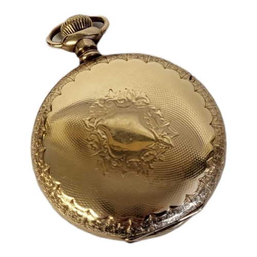 78 - WALTHAM, AN AMERICAN EARLY 20TH CENTURY 14CT GOLD FILLED  POCKET WATCH
Full hunter having an engrave... 