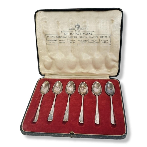 27 - A SET OF SIX 20TH CENTURY SCOTTISH SILVER RATTAIL TEASPOONS
With Royal Commemorative, hallmarked Rob... 