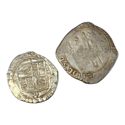 31a - KING CHARLES I, 1625 - 1649, TWO SILVER HAMMERED COINS
A half crown coin with horse and rider and sh... 