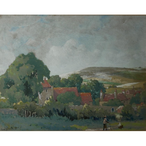 497 - C. JEFFCOCK, AN EARLY 20TH CENTURY BRITISH SCHOOL WATERCOLOUR
Rural Sussex landscape, Norman church,... 