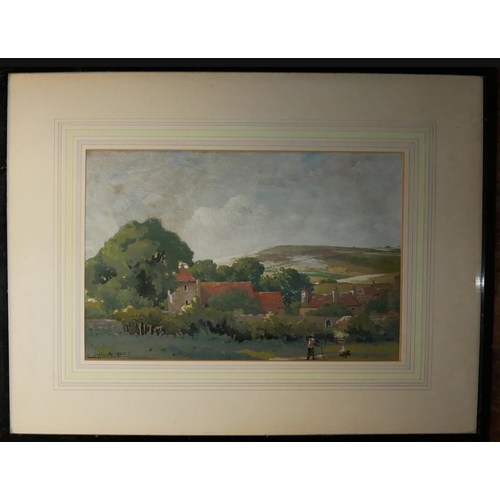 497 - C. JEFFCOCK, AN EARLY 20TH CENTURY BRITISH SCHOOL WATERCOLOUR
Rural Sussex landscape, Norman church,... 