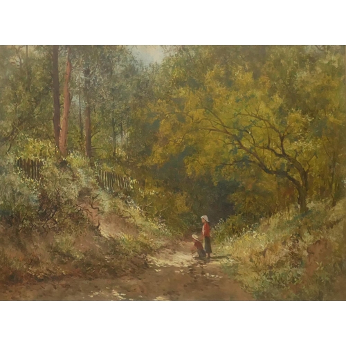 511 - JAMES CALLOWHIL, 1838 - 1917, OIL ON CANVAS 
Landscape, figures on a forest, signed lower left ‘Jas ... 