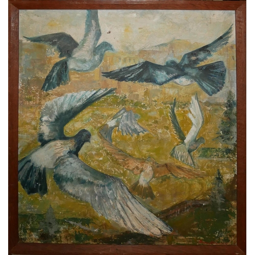 519 - BRUCE DOULTON, A MID 20TH CENTURY OIL ON CANVAS 
Titled 'Imperial Gardens', bird study, ,bearing Exh... 