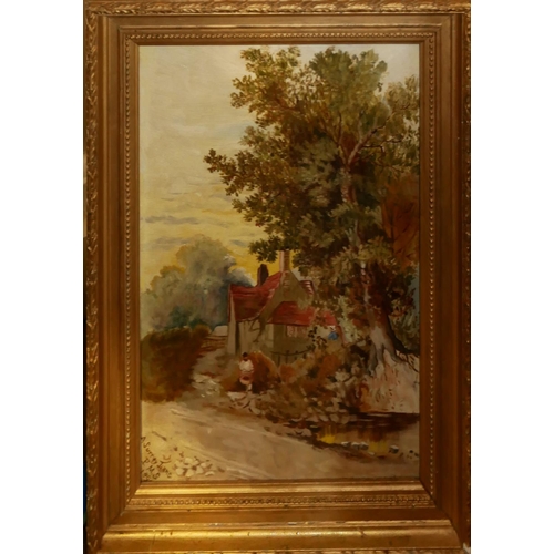 498 - A LATE VICTORIAN BRITISH NAIVE SCHOOL OIL ON CANVAS, SURREY LANE IN THE SUMMER
Bearing Artist monogr... 