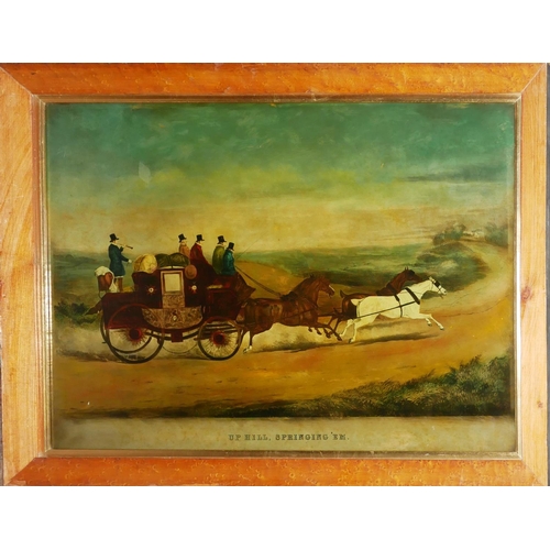 505 - A MID VICTORIAN ENGLISH SCHOOL REVERSE PAINTING ON GLASS, A RURAL NOSTALGIC LANDSCAPE VIEW
With figu... 