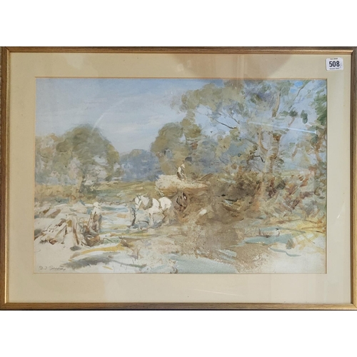 508 - D.J. ROBERTSON, AN EARLY 20TH CENTURY WATERCOLOUR LANDSCAPE
Haymaking scene, signed lower left, toge... 