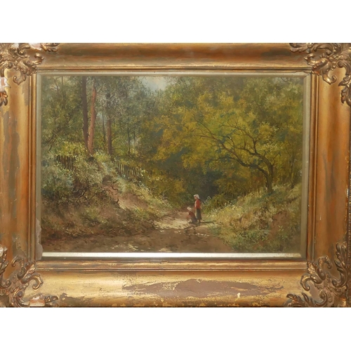 511 - JAMES CALLOWHIL, 1838 - 1917, OIL ON CANVAS 
Landscape, figures on a forest, signed lower left ‘Jas ... 