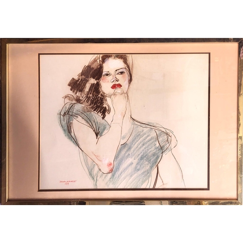 528 - BROCKLEHURST, MIXED MEDIA PASTEL AND PEN
Study of a young lady, inspired by Gustav Klimt, signed, fr... 