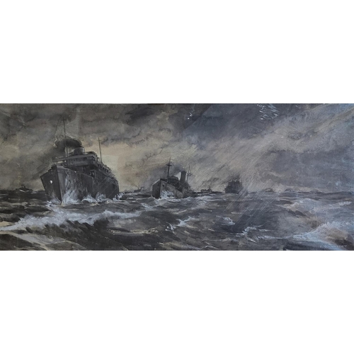 535 - E.G. LAMBERT, A WWII WATERCOLOUR ON CARD
Marine scene, signed lower right, bearing label verso 'The ... 