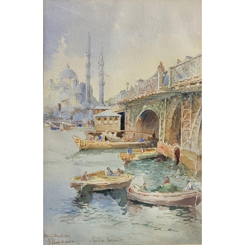 537 - AN EARLY 20TH CENTURY WATERCOLOUR OF CONSTANTINOPLE/ISTANBUL 
River view, with Hagia Sophia church, ... 