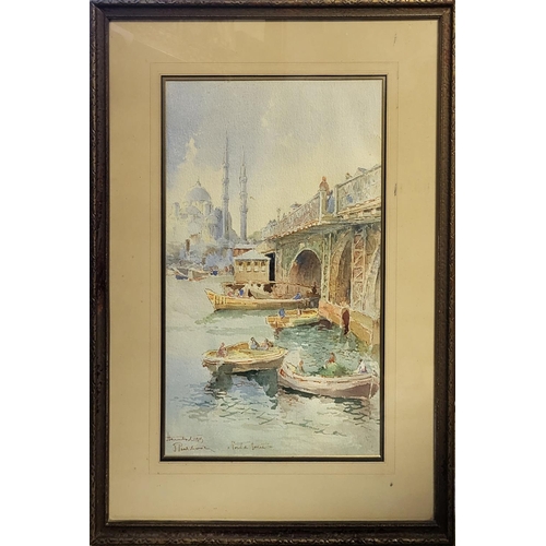 537 - AN EARLY 20TH CENTURY WATERCOLOUR OF CONSTANTINOPLE/ISTANBUL 
River view, with Hagia Sophia church, ... 