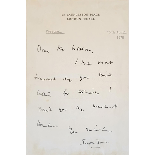 556 - A PERSONAL LORD SNOWDON LETTER 
Written in black ink, dated 25th April 1978, 22 Launceston Place, Lo... 