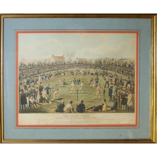 578 - BOXING INTEREST, AFTER THE ORIGINAL PAINTING BY H. HEATH, A LARGE EARLY 19TH CENTURY COLOURED ENGRAV... 