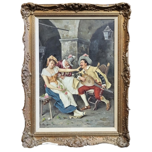 585 - A. SANIL, AN EARLY 20TH CENTURY OIL ON CANVAS
Tavern interior, with an amorous musician, signed and ... 