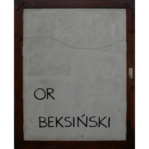 503 - ZDZISLAW BEKSINSKI, 1929 - 2005, POLISH, OIL ON FIBREBOARD
Untitled surrealist apocalyptic landscape... 