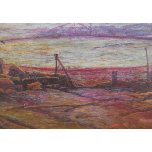 503 - ZDZISLAW BEKSINSKI, 1929 - 2005, POLISH, OIL ON FIBREBOARD
Untitled surrealist apocalyptic landscape... 