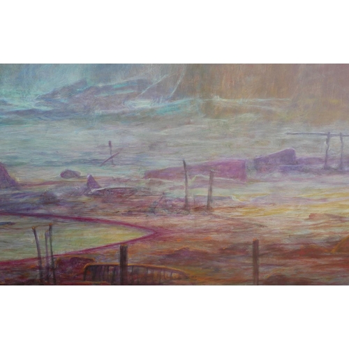 503 - ZDZISLAW BEKSINSKI, 1929 - 2005, POLISH, OIL ON FIBREBOARD
Untitled surrealist apocalyptic landscape... 